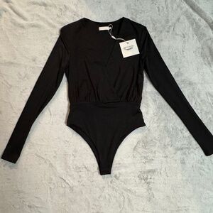 Meshki Jordyn Wrap Long Sleeve Bodysuit, Black, Size XS, New With Tags